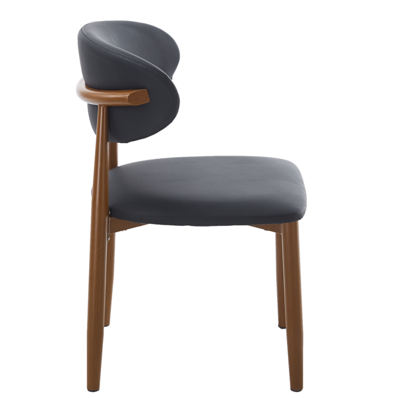 Silla DACHAU, metal acabado de color madera, similpiel negra-1