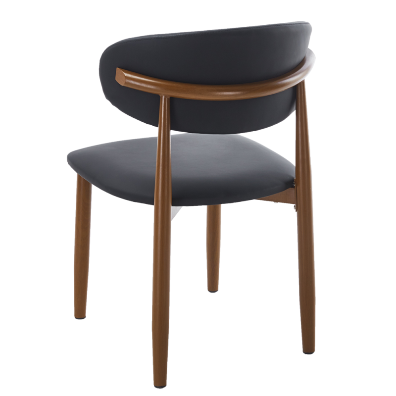 Silla DACHAU, metal acabado de color madera, similpiel negra-2