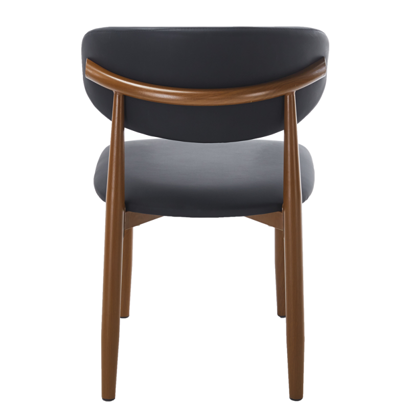 Silla DACHAU, metal acabado de color madera, similpiel negra-3