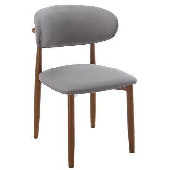 Silla DACHAU, metal acabado de color madera, similpiel gris