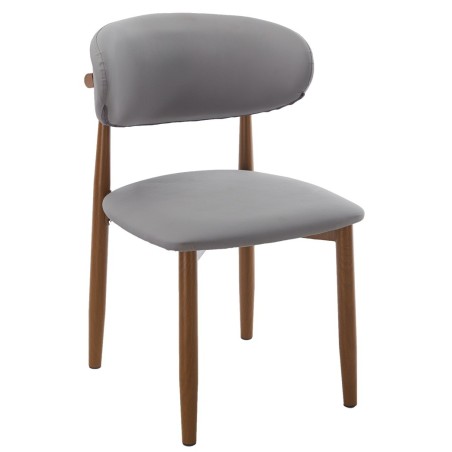 Silla DACHAU, metal acabado de color madera, similpiel gris