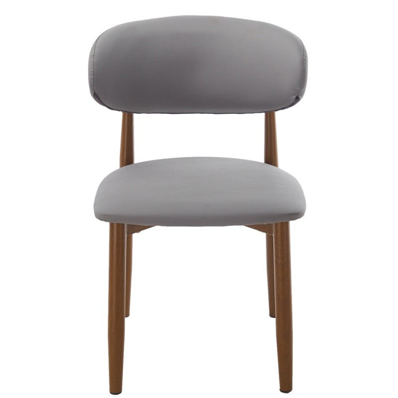 Silla DACHAU, metal acabado de color madera, similpiel gris-0
