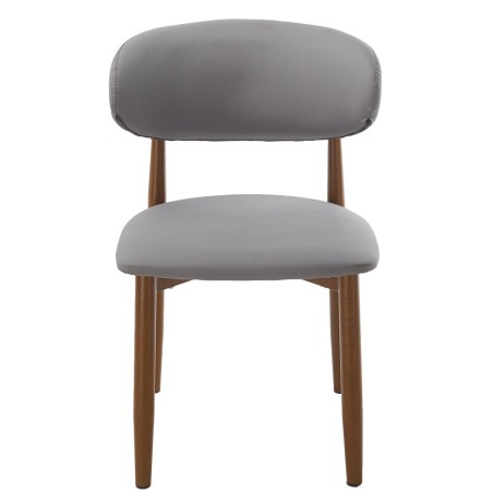 Silla DACHAU, metal acabado de color madera, similpiel gris-0