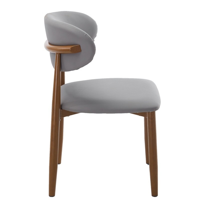 Silla DACHAU, metal acabado de color madera, similpiel gris-1