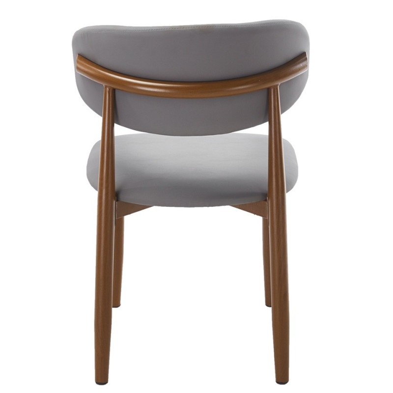 Silla DACHAU, metal acabado de color madera, similpiel gris-2