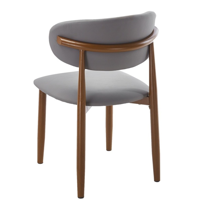 Silla DACHAU, metal acabado de color madera, similpiel gris-3