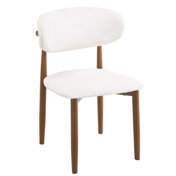 Silla DACHAU, metal acabado de color madera, similpiel blanca