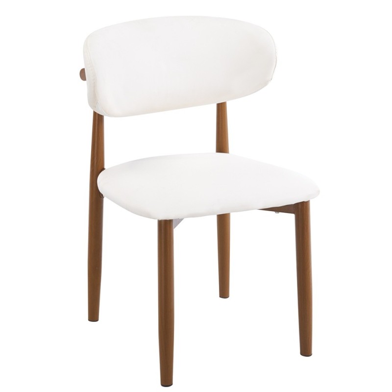 Silla DACHAU, metal acabado de color madera, similpiel blanca