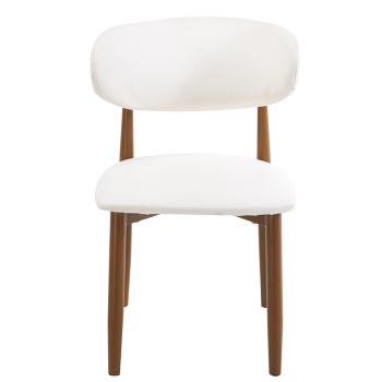Silla DACHAU, metal acabado de color madera, similpiel blanca 2