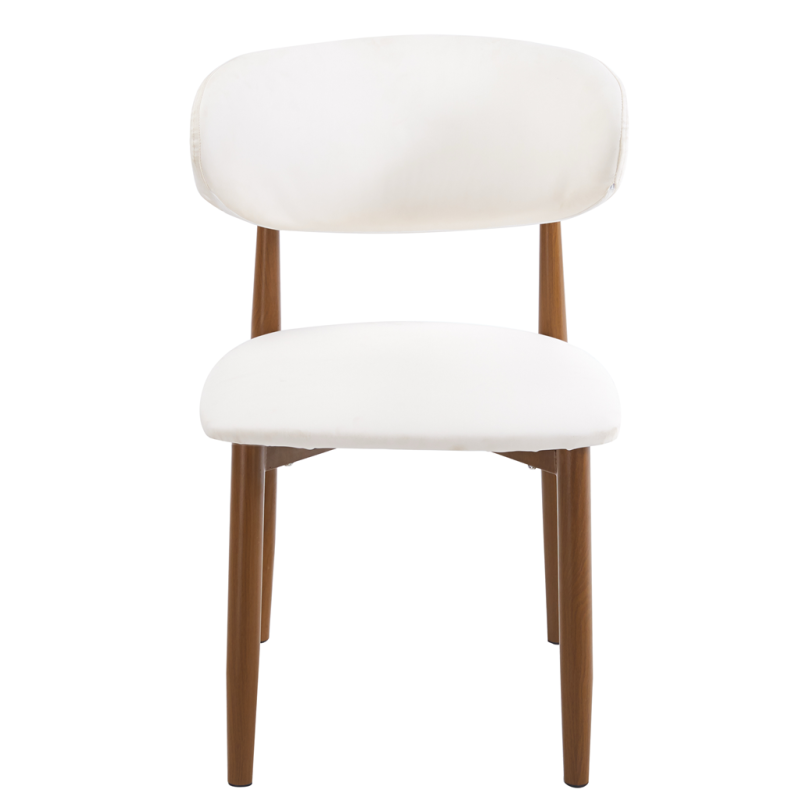 Silla DACHAU, metal acabado de color madera, similpiel blanca-0