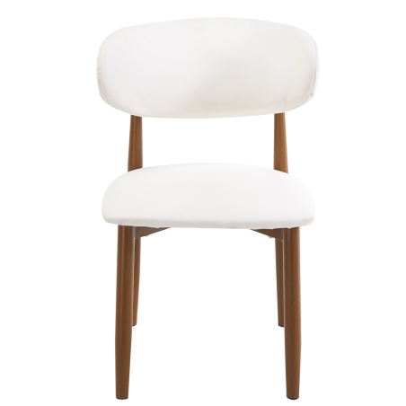 Silla DACHAU, metal acabado de color madera, similpiel blanca-0