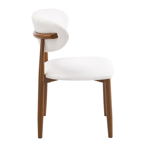 Silla DACHAU, metal acabado de color madera, similpiel blanca-1