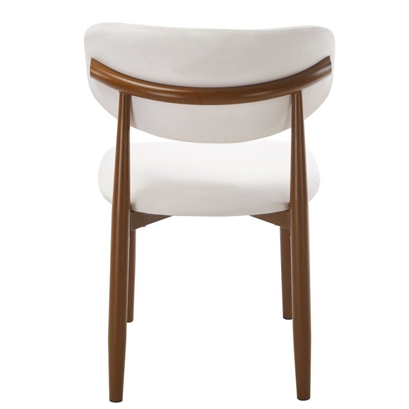 Silla DACHAU, metal acabado de color madera, similpiel blanca-2