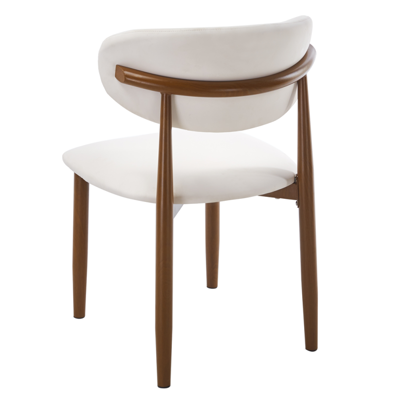 Silla DACHAU, metal acabado de color madera, similpiel blanca-3