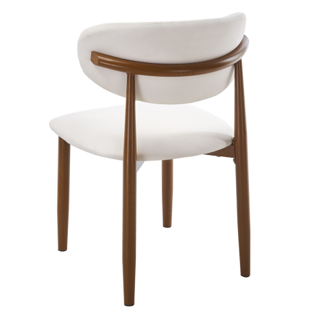 Silla DACHAU, metal acabado de color madera, similpiel blanca-3
