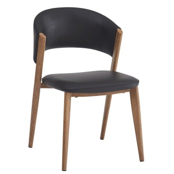 Silla CALABRIA, metal acabado de color madera, similpiel negra