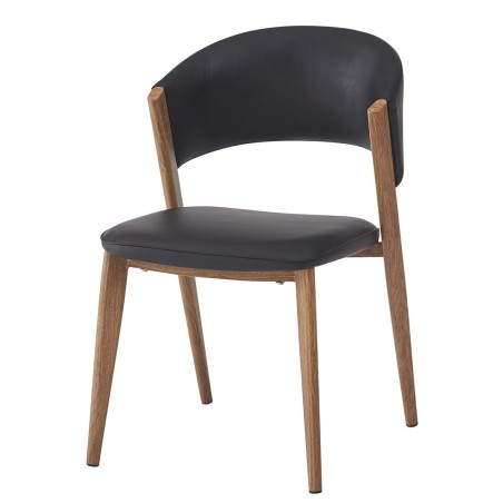 Silla CALABRIA, metal acabado de color madera, similpiel negra-1