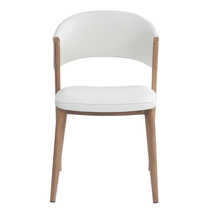 Silla CALABRIA, metal acabado de color madera, similpiel blanca-0