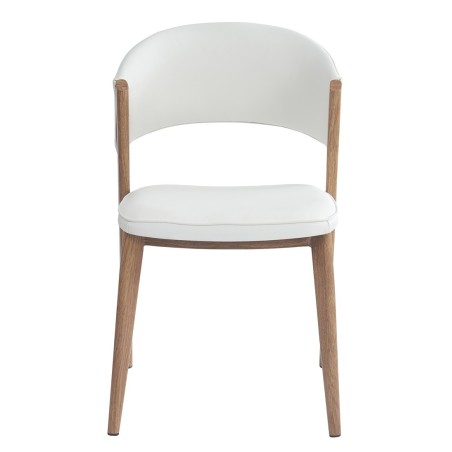 Silla CALABRIA, metal acabado de color madera, similpiel blanca-0