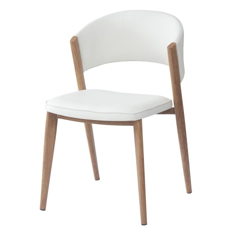 Silla CALABRIA, metal acabado de color madera, similpiel blanca-1