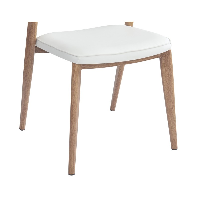 Silla CALABRIA, metal acabado de color madera, similpiel blanca-3
