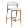 Taburete CALABRIA, metal acabado de color madera, similpiel blanca