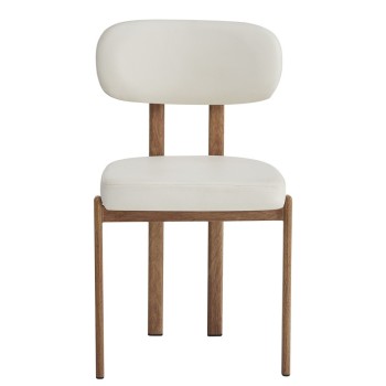 Silla MESINA, metal acabado de color madera, similpiel blanca