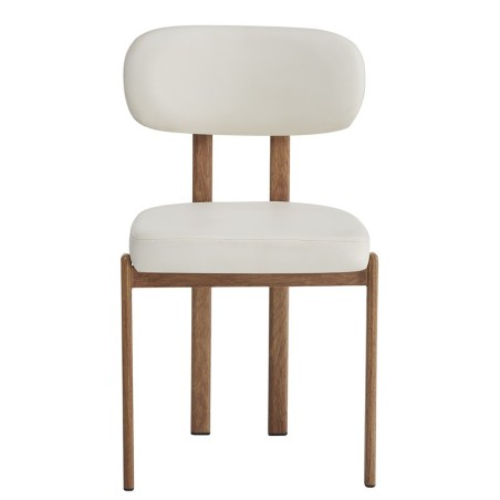 Silla MESINA, metal acabado de color madera, similpiel blanca
