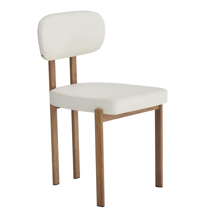 Silla MESINA, metal acabado de color madera, similpiel blanca-0
