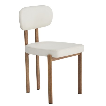 Silla MESINA, metal acabado de color madera, similpiel blanca-0