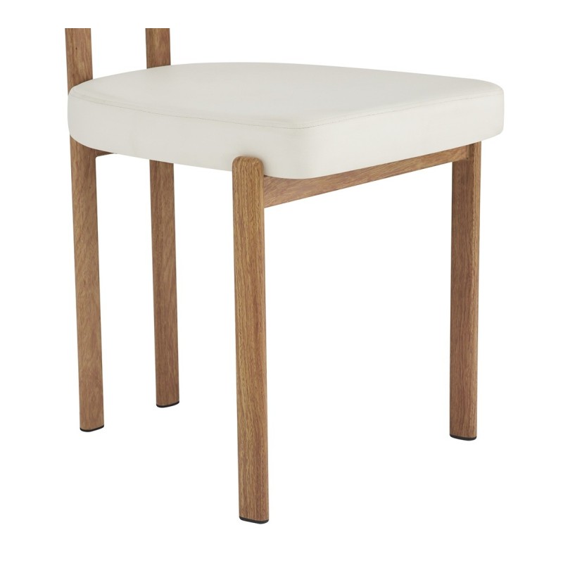 Silla MESINA, metal acabado de color madera, similpiel blanca-1