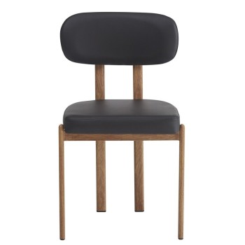 Silla MESINA, metal acabado de color madera, similpiel negra