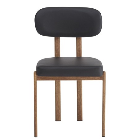 Silla MESINA, metal acabado de color madera, similpiel negra