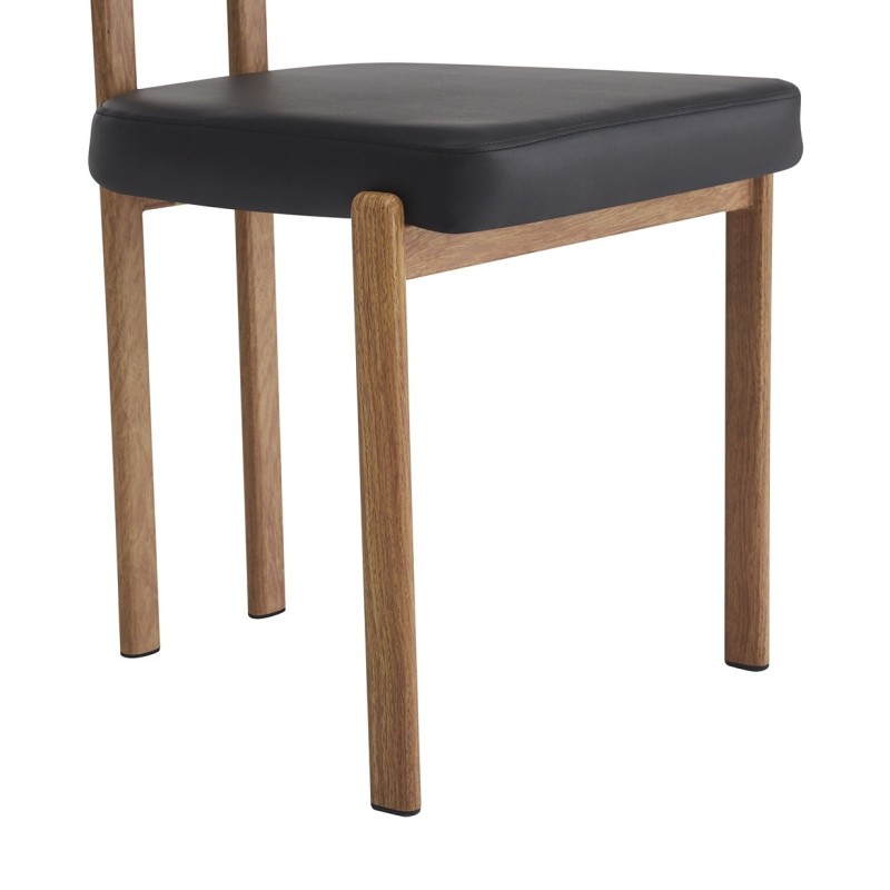 Silla MESINA, metal acabado de color madera, similpiel negra-1
