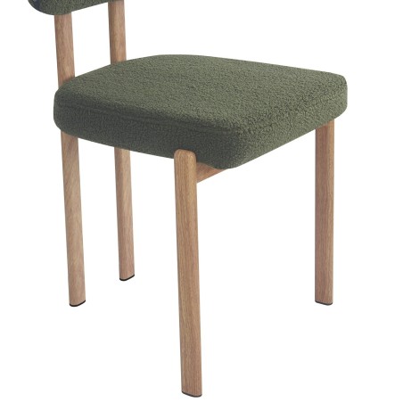 Silla MESINA, metal acabado de color madera, tejido bouclé verde oscuro 23-1