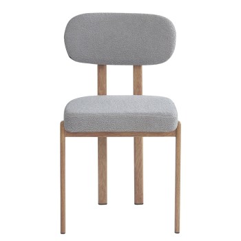 Silla MESINA, metal acabado de color madera, tejido bouclé gris 24