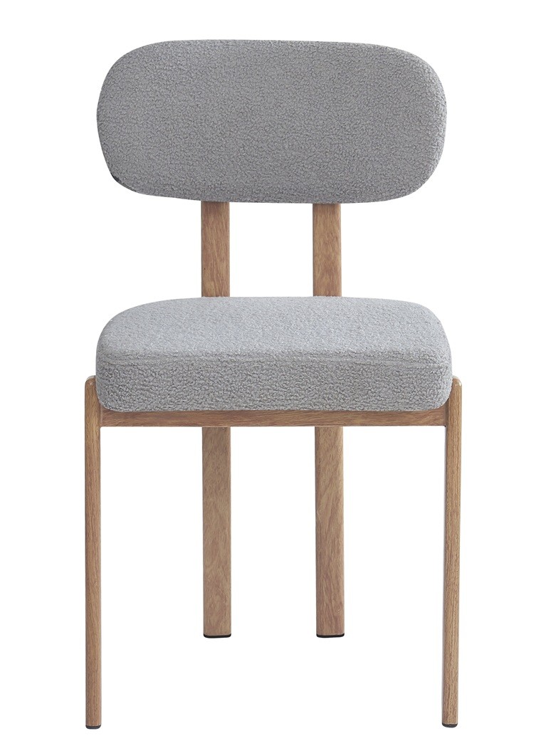 Silla MESINA, metal acabado de color madera, tejido bouclé gris 24