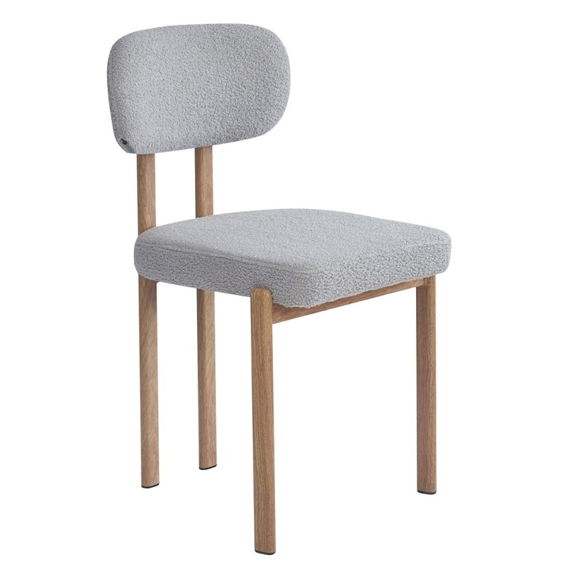 Silla MESINA, metal acabado de color madera, tejido bouclé gris 24-0