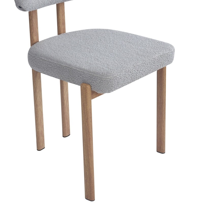 Silla MESINA, metal acabado de color madera, tejido bouclé gris 24-1