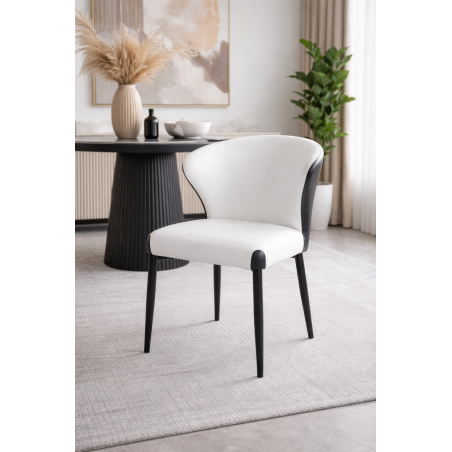 Silla DAVOS, metal, tapizado similpiel marrón y blanco-4