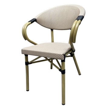 Sillón NERJA, apilable, aluminio, mesh beige y marrón