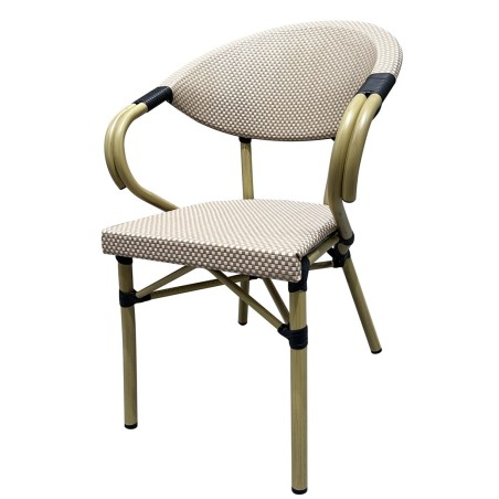 Sillón NERJA, apilable, aluminio, mesh beige y marrón