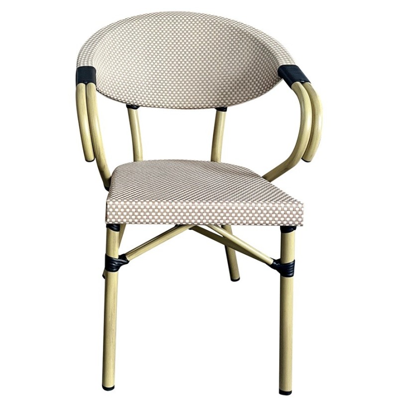 Sillón NERJA, apilable, aluminio, mesh beige y marrón-2