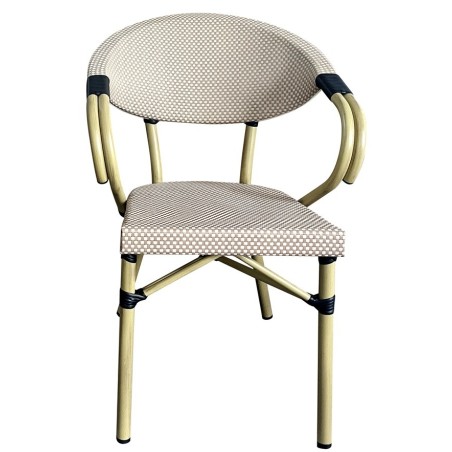 Sillón NERJA, apilable, aluminio, mesh beige y marrón-2