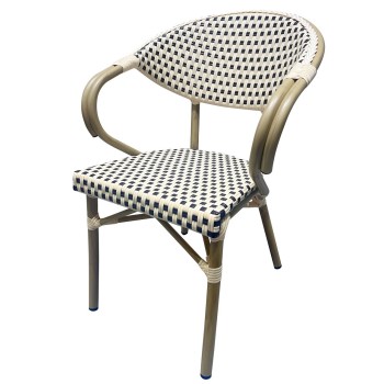 Sillón NERJA, apilable, aluminio, ratán beige y marrón