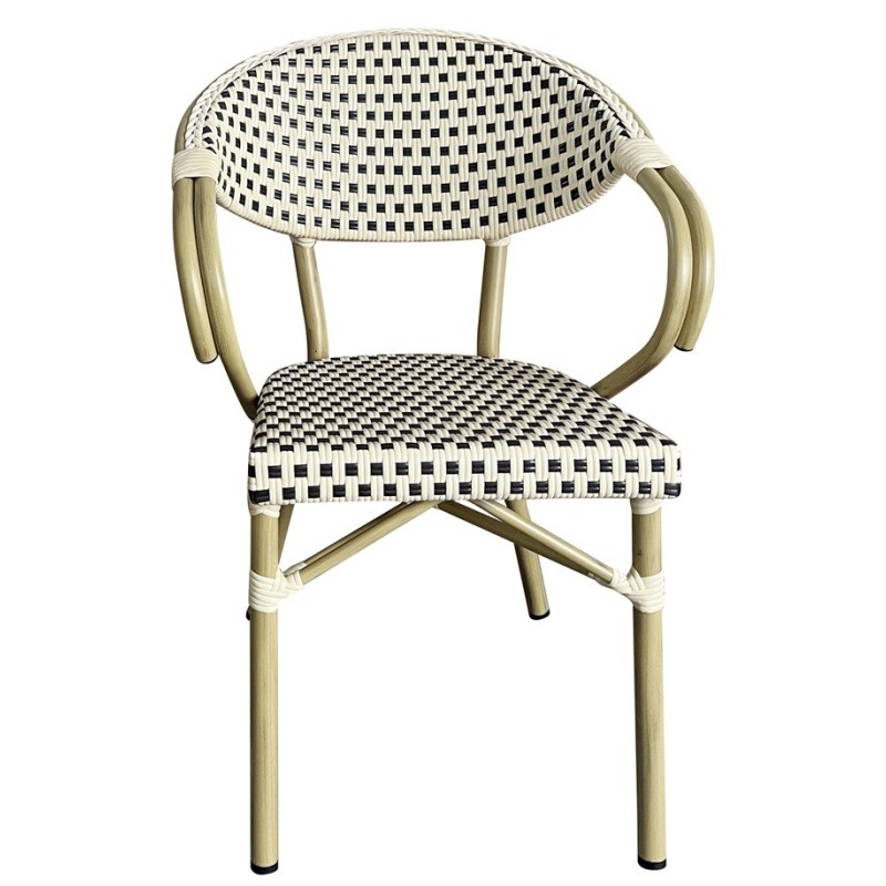 Sillón NERJA, apilable, aluminio, ratán beige y marrón-0