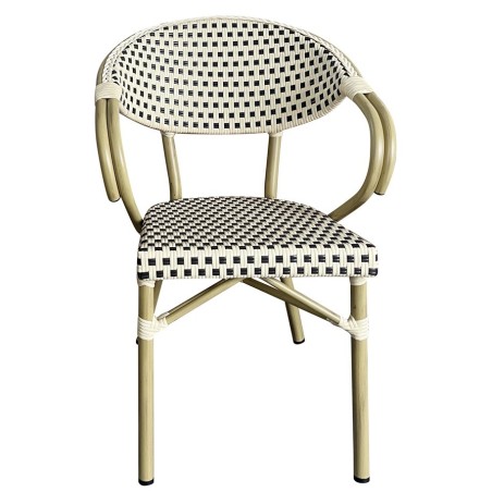 Sillón NERJA, apilable, aluminio, ratán beige y marrón-0