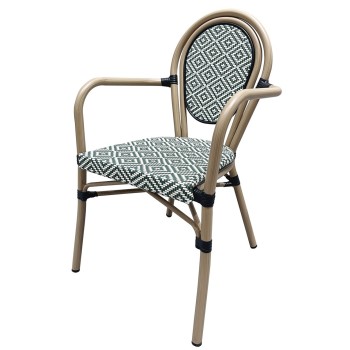 Sillón TARAMAY, apilable, aluminio, mesh crema y verde