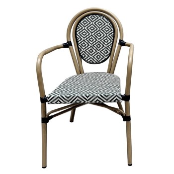 Sillón TARAMAY, apilable, aluminio, mesh crema y verde 2