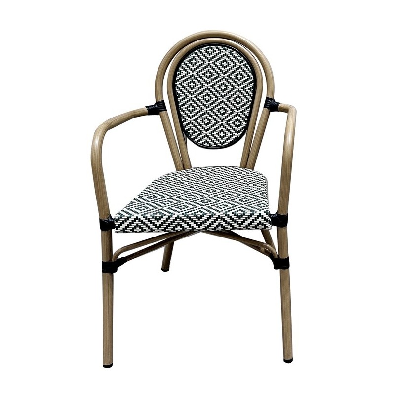 Sillón TARAMAY, apilable, aluminio, mesh crema y verde-0